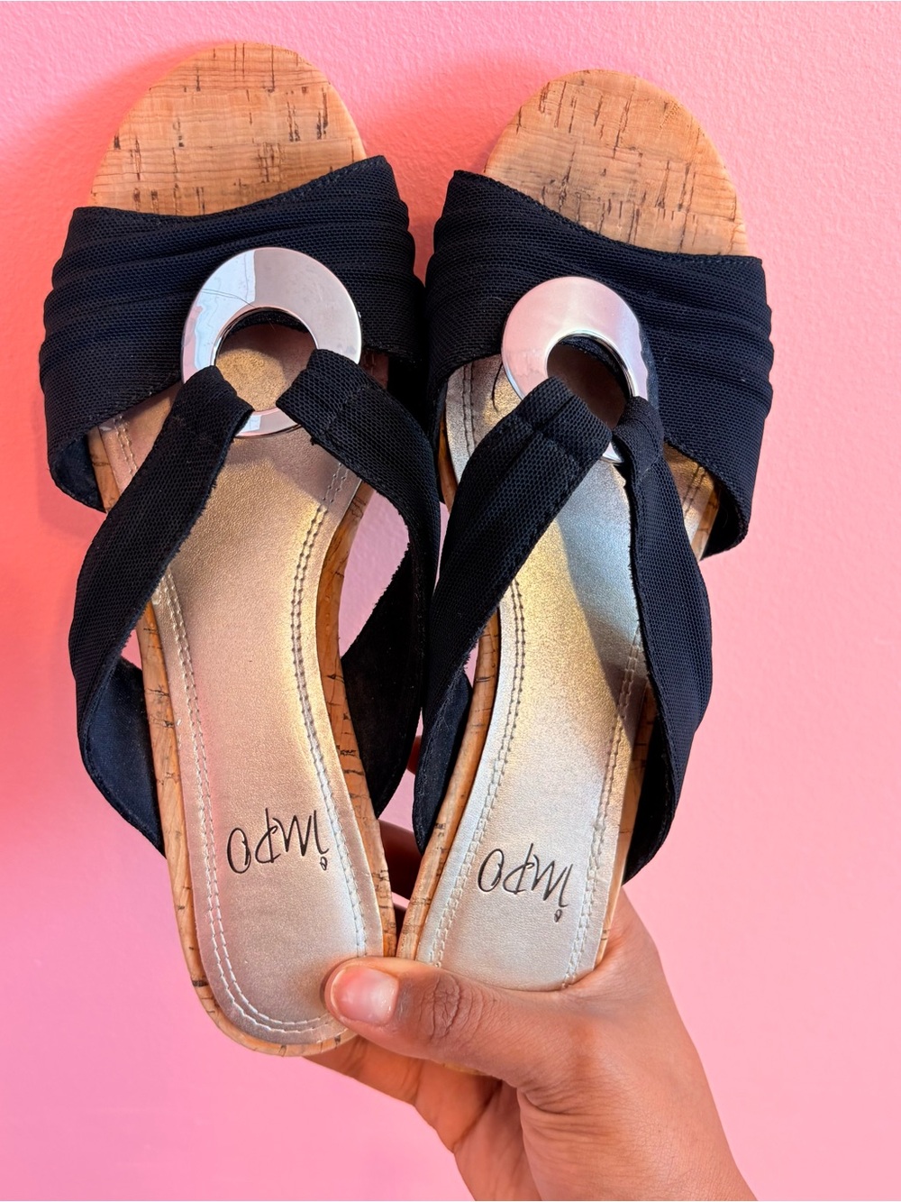 Impo Cork Wedge Sandals with Silver O ring Accent